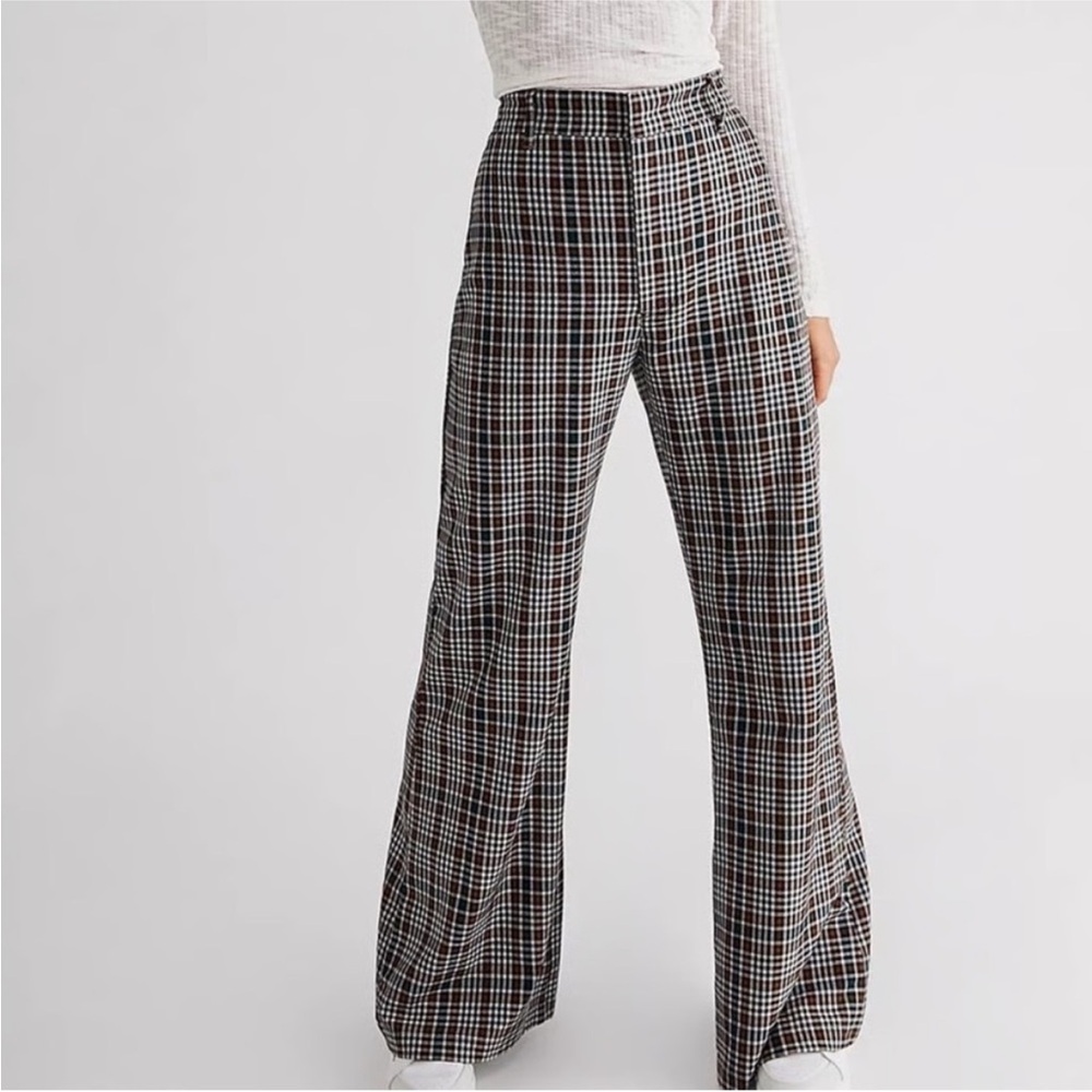 Free People Plaid Wide-Leg Pants in Black and White